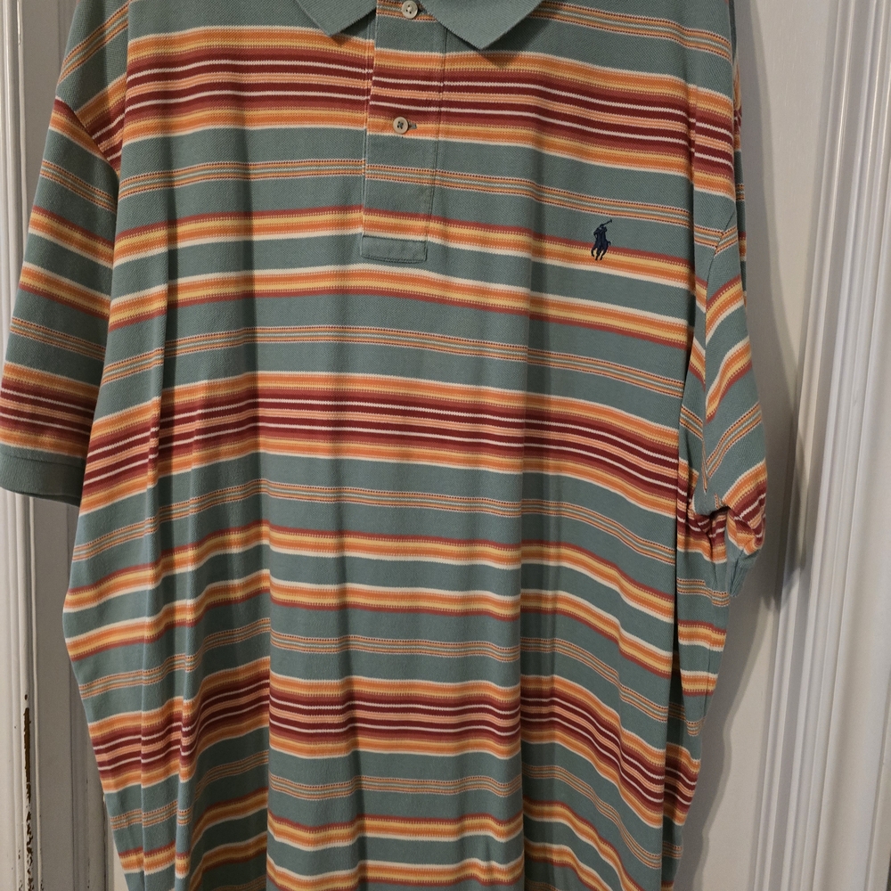 Ralph Lauren Polo Shirt - Green and Orange Stripes